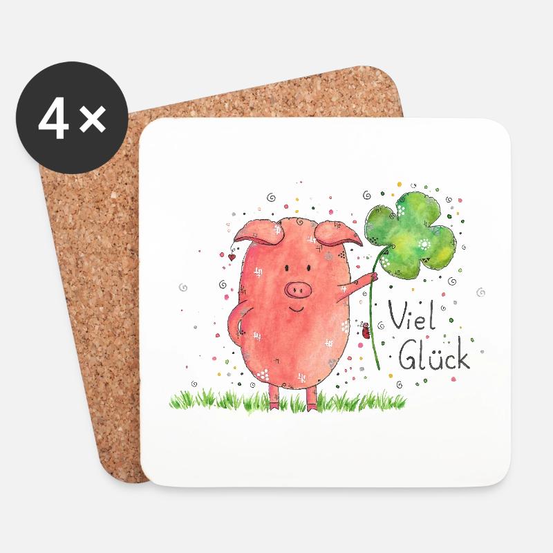 Schweinchen Lucky - Untersetzer (4er-Set) - Weiß