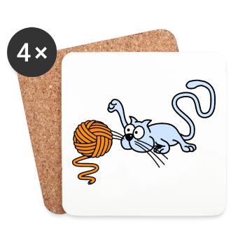 Cat playing with a ball - Coasters (set of 4) - white - Front