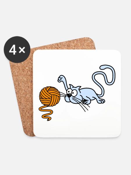 Cat playing with a ball - Coasters (set of 4) - white