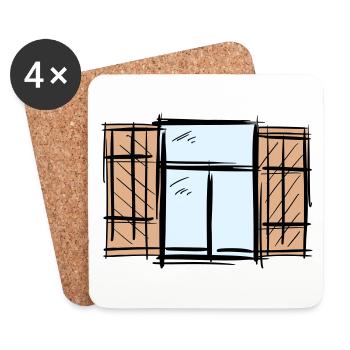 Vieille fenêtre avec volets à charnières Dessin de volets - Dessous de verre (lot de 4) - blanc - Devant