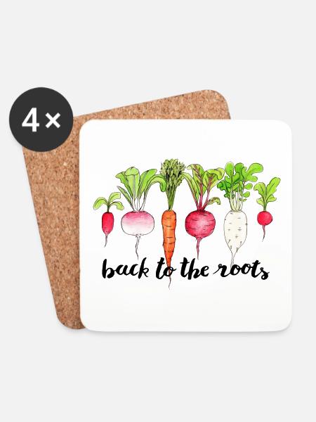 back to the roots zurück zu den Wurzeln Gemüse - Untersetzer (4er-Set) - Weiß