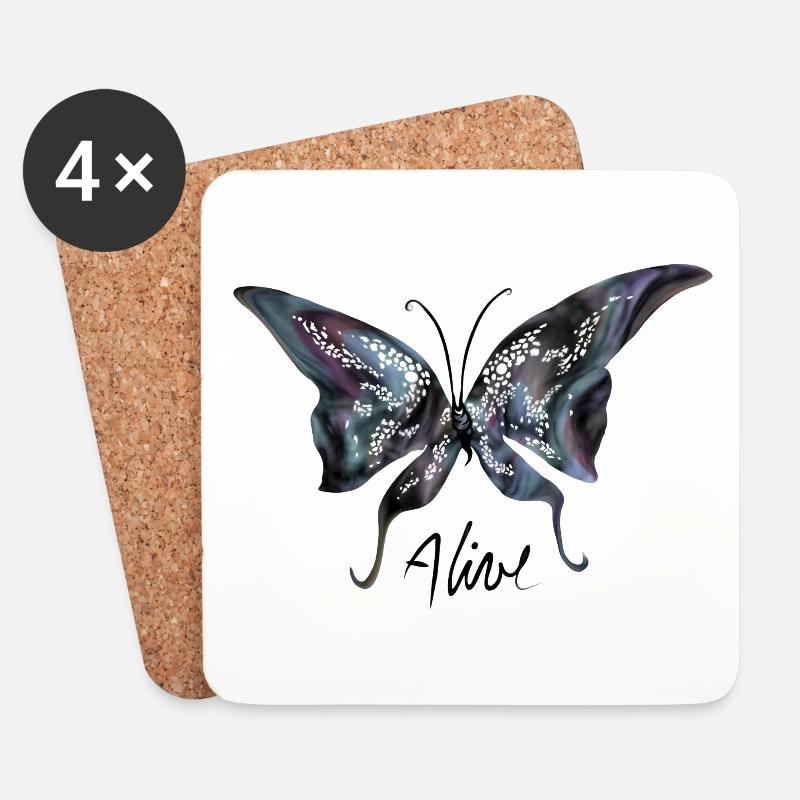 Lebendig / Schmetterling - Untersetzer (4er-Set) - Weiß
