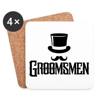 Groomsmen Top Hat & Mustache Mens Enterrement de vie de garçon - Dessous de verre (lot de 4) - blanc - Devant