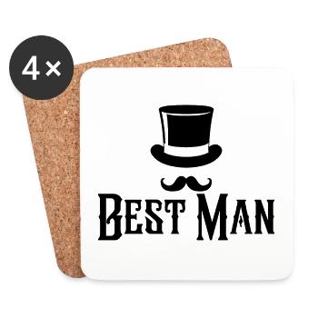 Meilleur homme Top Hat & Moustache Mens Enterrement de vie de garçon - Dessous de verre (lot de 4) - blanc - Devant