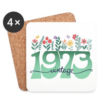 Motif Fleurs 1973 Fête Anniversaire Femme 50 Ans - Dessous de verre (lot de 4) - blanc - Devant