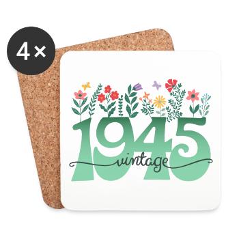 Motif Fleurs 1945 Fête Anniversaire Femme 80 Ans - Dessous de verre (lot de 4) - blanc - Devant