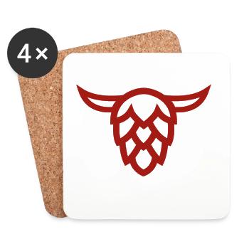 Bull's head with hop cone - Coasters (set of 4) - white - Front