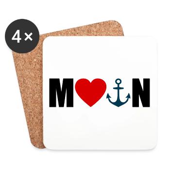 MOIN mit Herz und Anker - Untersetzer (4er-Set) - Weiß - Vorne