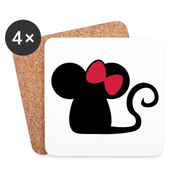 Mäuschenschleife / mouse with bow Cute mouse - Coasters (set of 4) - white - Front