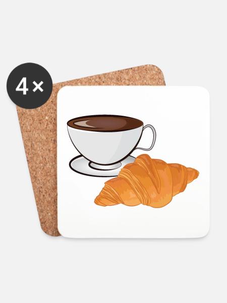 Kaffee mit Croissant - Französisches Cafe Francophile - Untersetzer (4er-Set) - Weiß