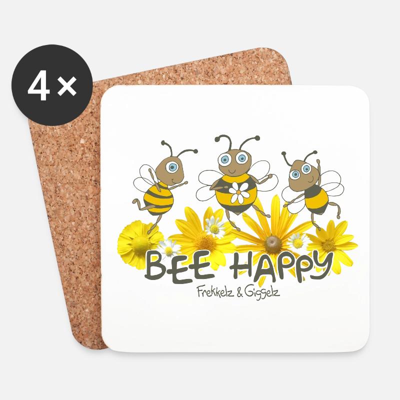 Bee Happy - Untersetzer (4er-Set) - Weiß