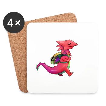 Dragon mignon sur le chemin de l'école - Premier jour - Dessous de verre (lot de 4) - blanc - Devant