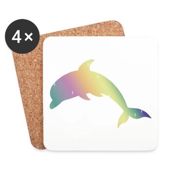 Couleurs de licorne - dauphin - animal scintillant - Dessous de verre (lot de 4) - blanc - Devant