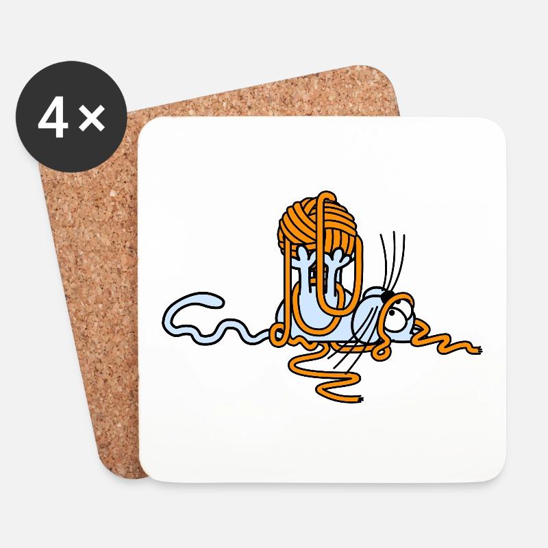 Cat playing with a ball - Coasters (set of 4) - white