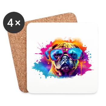 Pug Dog With Sunglasses - Coasters (set of 4) - white - Front