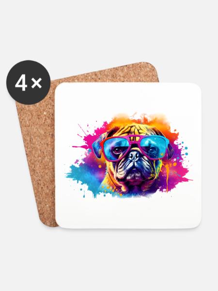 Pug Dog With Sunglasses - Coasters (set of 4) - white
