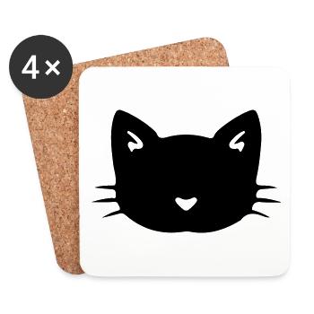 Cat Cat Face Cat Head Kitten Hangover - Coasters (set of 4) - white - Front
