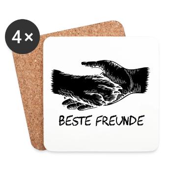 Hund und Herrchen, Beste Freunde Silhouette - Untersetzer (4er-Set) - Weiß - Vorne