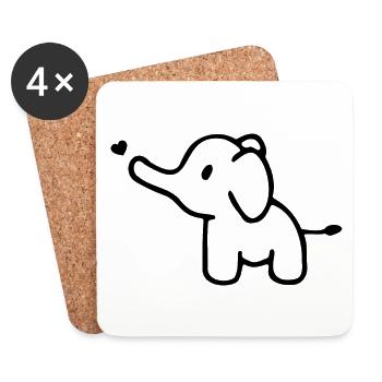 ELEPHANT ANIMAL PACHYDERM TRUNK ZOO BABY LOVE HEART - Coasters (set of 4) - white - Front
