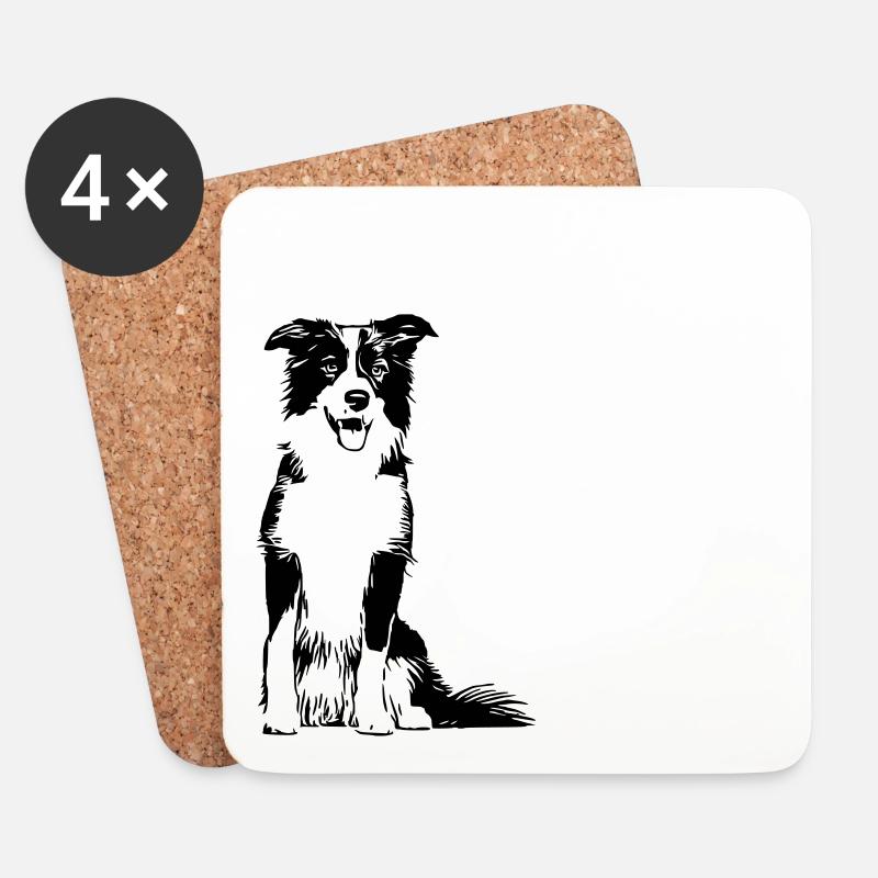 Border Collie / Hunde Design Geschenkidee - Untersetzer (4er-Set) - Weiß