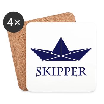 Skipper (Sea Captain / Paper Boat / Paper Ship) - Coasters (set of 4) - white - Front