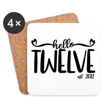 12e anniversaire enfants filles 12 Hello douze est. 2011 - Dessous de verre (lot de 4) - blanc - Devant