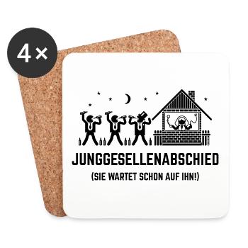 JGA – Sie Wartet Schon Auf Ihn! (Haus / Black) - Untersetzer (4er-Set) - Weiß - Vorne