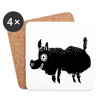 Sanglier - Dessous de verre (lot de 4) - blanc - Devant