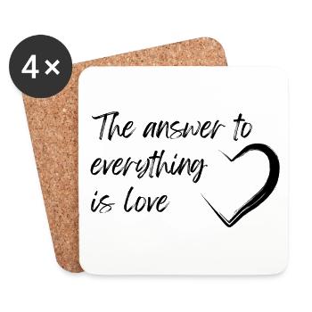 L’amour est la réponse – Cœur et lettrage - Dessous de verre (lot de 4) - blanc - Devant