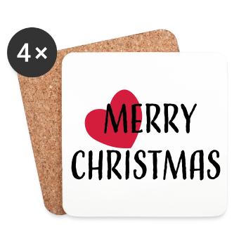 Joyeux Noël / Noël / Noël / cadeau - Dessous de verre (lot de 4) - blanc - Devant