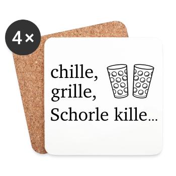 chille, grille, Schorle kille... & Dubbegläser - Untersetzer (4er-Set) - Weiß - Vorne