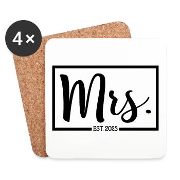 Mme Est. 2023 Fiançailles Mariage Douche nuptiale - Dessous de verre (lot de 4) - blanc - Devant