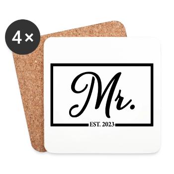 Mr. Est. 2023 Fiançailles pour la fête de mariage du marié - Dessous de verre (lot de 4) - blanc - Devant