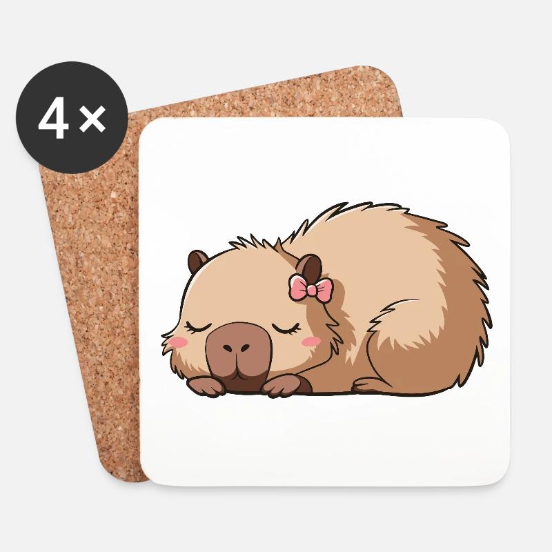 Süßes Capybara Rosa Schleife Capybara - Untersetzer (4er-Set) - Weiß