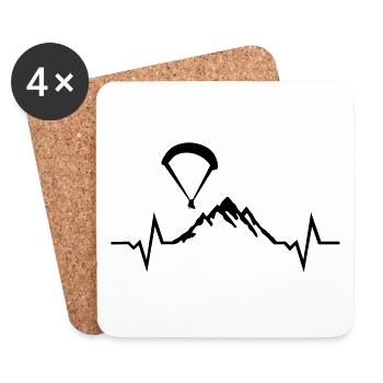 Paragleiten, Berge und EKG Herzschlag - Untersetzer (4er-Set) - Weiß - Vorne