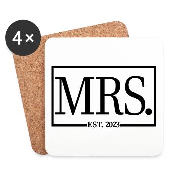 Mme Est. 2023 Fiançailles Mariage Douche nuptiale - Dessous de verre (lot de 4) - blanc - Devant