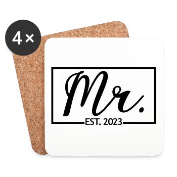 M. Est. 2023 Fiançailles pour la fête de mariage du marié - Dessous de verre (lot de 4) - blanc - Devant