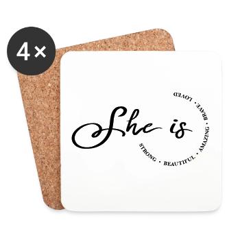 Spruch Schriftzug Frauen Mädchen Geschenk Idee - Untersetzer (4er-Set) - Weiß - Vorne
