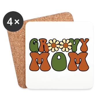 Retro Groovy Mom Passende Familien-Babyparty - Untersetzer (4er-Set) - Weiß - Vorne