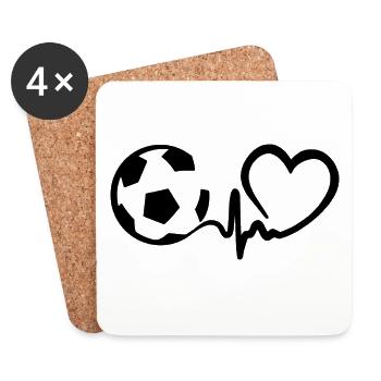 Battement de cœur du football - Dessous de verre (lot de 4) - blanc - Devant