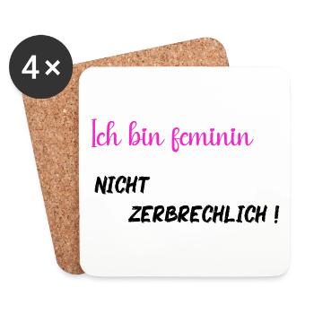 Ich bin feminin, nicht zerbrechlich - PNK BLK - Untersetzer (4er-Set) - Weiß - Vorne