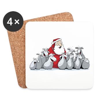 Singernder Weihnachtsmann mit Schafen - Untersetzer (4er-Set) - Weiß - Vorne