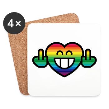 Emoticon Rainbow Grin Heart with Stinkfingers - Untersetzer (4er-Set) - Weiß - Vorne