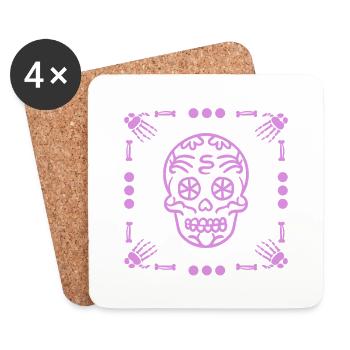 Tête de mort mexicaine - Skull Pink - Dessous de verre (lot de 4) - blanc - Devant