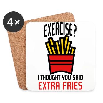 Exercise? I Thought You Said Extra Fries - Coasters (set of 4) - white - Front