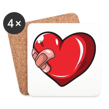 Injured heart with plaster gift - Coasters (set of 4) - white - Front