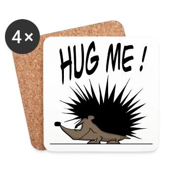 Funny hedgehog says HUG ME ! Comic Style - Coasters (set of 4) - white - Front