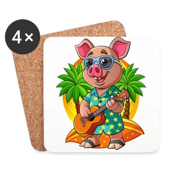 Drôle Pig Dessin Animé Plage D’été Lunettes De Soleil Guitare - Dessous de verre (lot de 4) - blanc - Devant
