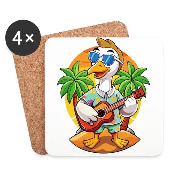 Drôle Cygne Dessin Animé Plage D’été Lunettes De Soleil Guitare - Dessous de verre (lot de 4) - blanc - Devant