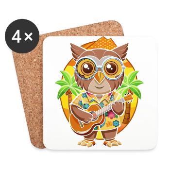Drôle Hibou Dessin Animé Plage D’été Lunettes De Soleil Guitare - Dessous de verre (lot de 4) - blanc - Devant